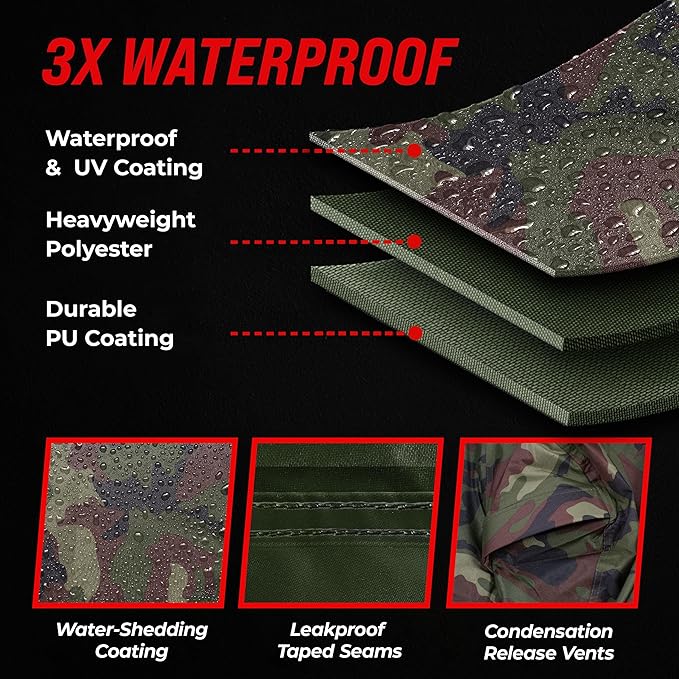 Badass Moto Camo ATV Covers Waterproof Outdoor Heavy Duty, Rip-Resistant, Night-Reflective Quad Cover w/Advanced Waterproofing, Easy-Access Zipper and Vents Four Wheeler Accessories - Camo Large 95"
