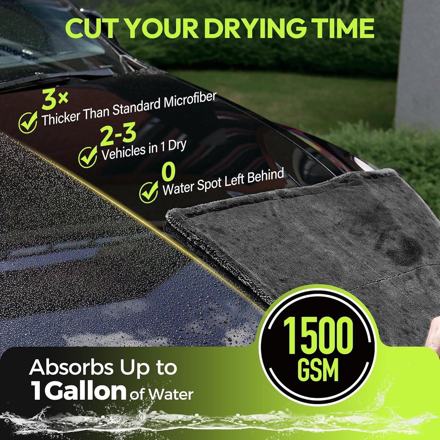 AutoManiacs Drying Towel for Car Detailing, 1500 GSM Ultra Super Absorbent, 24"x36" XL Soft Microfiber Towels for Cars, Twisted-Loop & Streak Free Microfiber Towels for Cars, Trucks, SUVs