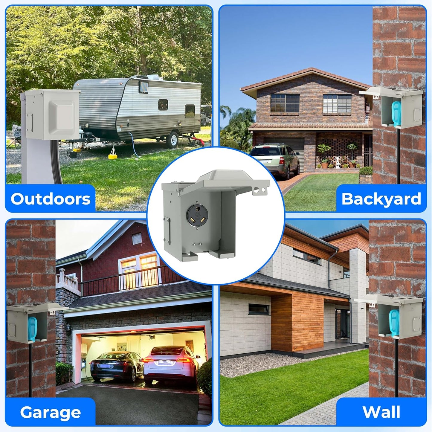 50 Amp RV Power Outlet Box, NEMA 14-50R 125/250 Volt RV Outdoor Electrical Receptacle Panel, Weatherproof, for RV Camper Trailer Motorhome Electric Car Generator