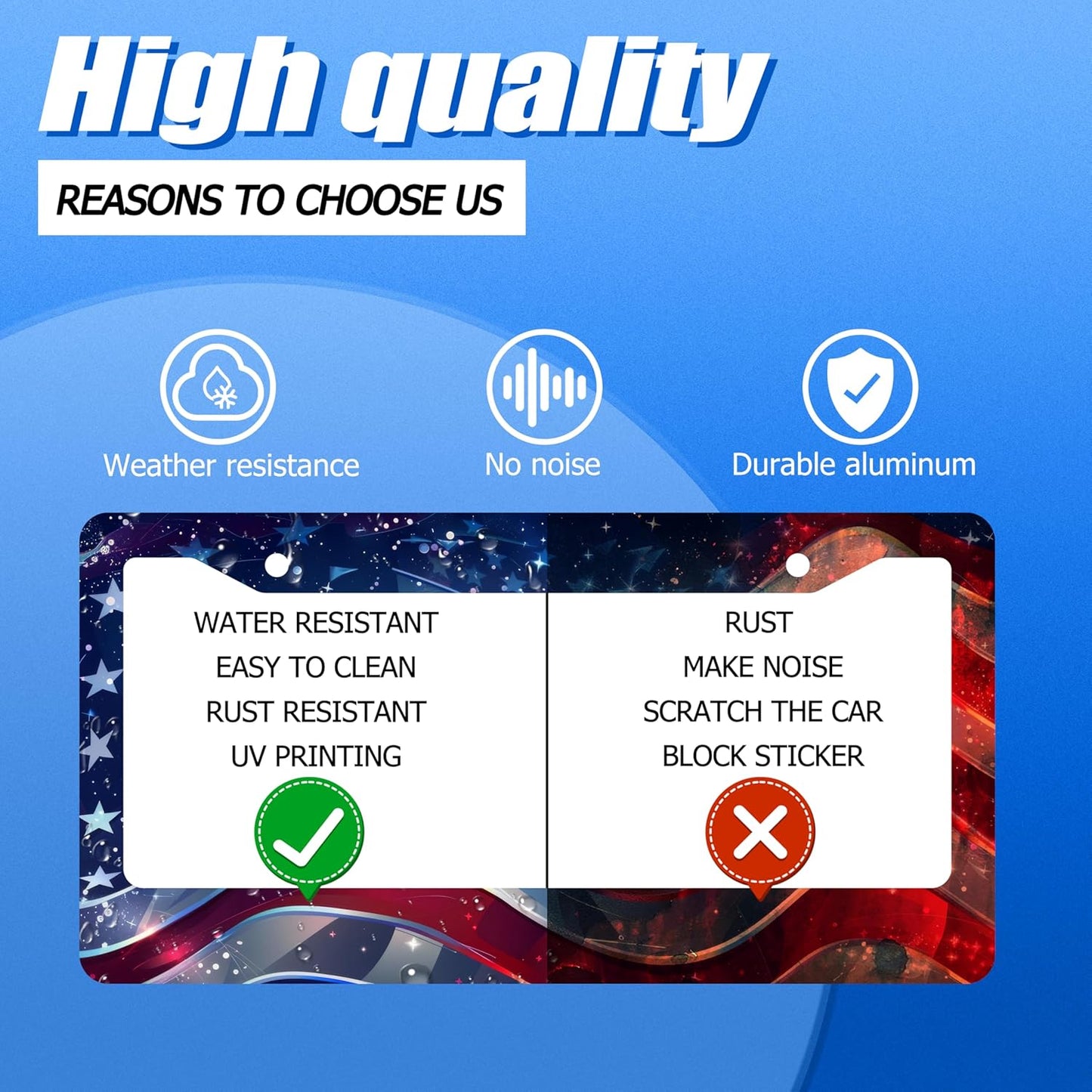 Patriotic American Flag License Plate Frame USA Flag License Plate Stainless Steel Funny License Plate Holder America Car Accessories With Screws Car Decoration 12.3" x 6.3"Fits Standard Vehicles Size