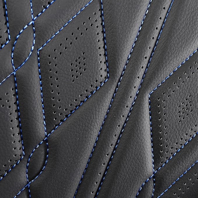 Huidasource Back Seat Covers, Waterproof Leather Rear Split Bench Car Seat Cover, Vehicle Seat Cushion Cover Protector Universal Fit for Most Cars Sedan Pickup Truck SUV(Back Row/Black&Blue)