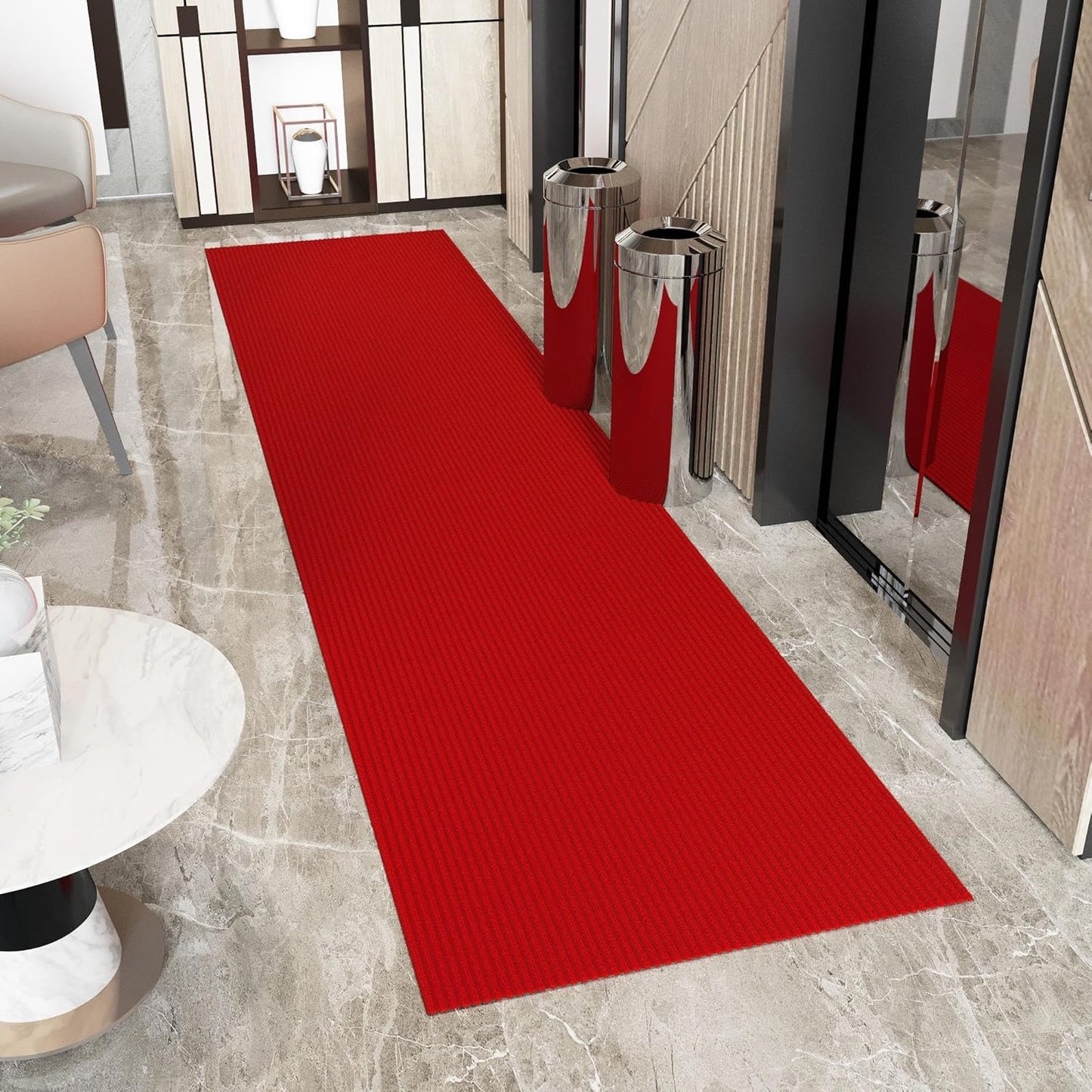 Ottomanson 2' x 19' Hallway Runner with Scraper Pile - Extra Durable Non-Slip Rug Mat for Indoor & Outdoor Use - Ideal for Kitchen, Entryway, Patio & Garage - High-Traffic Carpet, Red