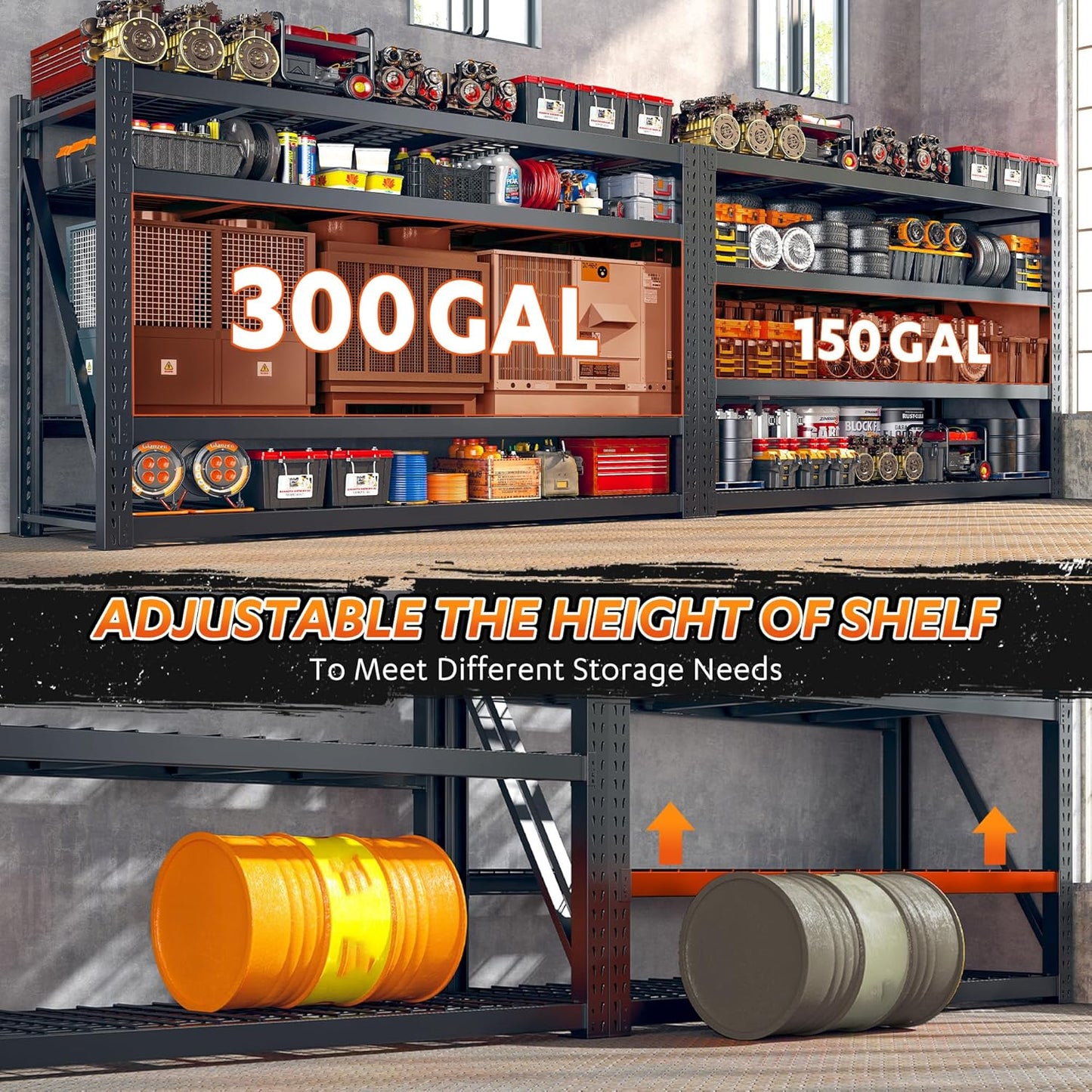 Bepatio 77" W Storage Shelves Heavy Duty Garage Shelving 8000LBS 4 Tier Metal Shelving Unit, Adjustable Shelves, Steel Industrial Shelving for Basement Warehouse Commercial,77" W*24" D*72”H,Black