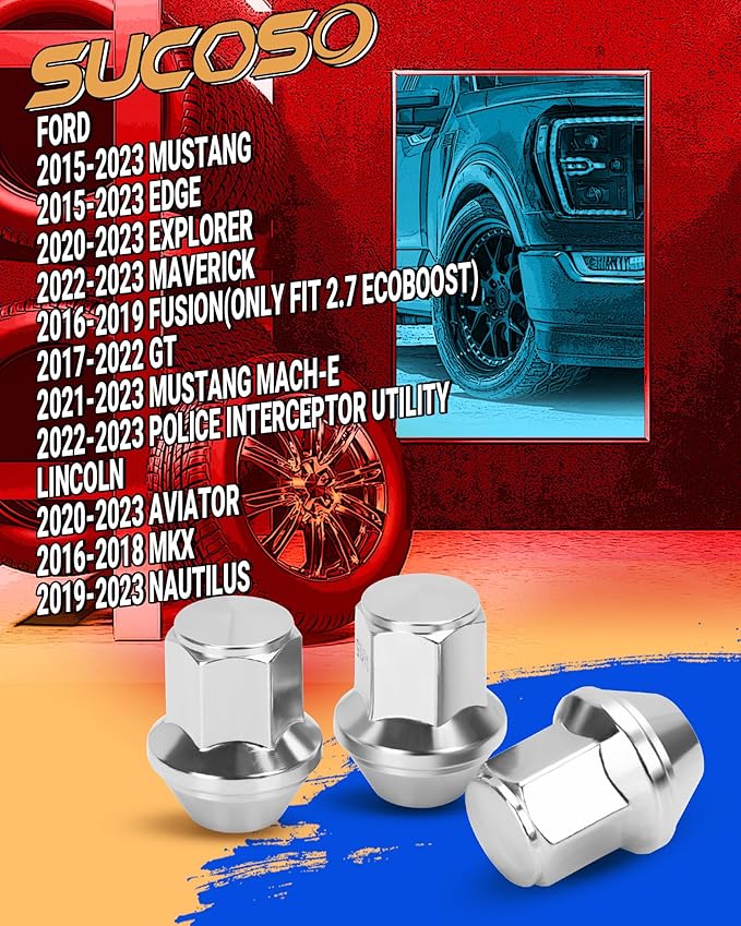 M14x1.5 One-Piece Lug Nuts, 14x1.5 20pcs Chrome Factory Style Wheel Nuts 21mm Hex Fits Ford Mustang Edge Explorer Fusion Maverick Lincoln Aviator MKX MKZ, Replace OE#611-007 ACPZ-1012-D/M OE Wheels