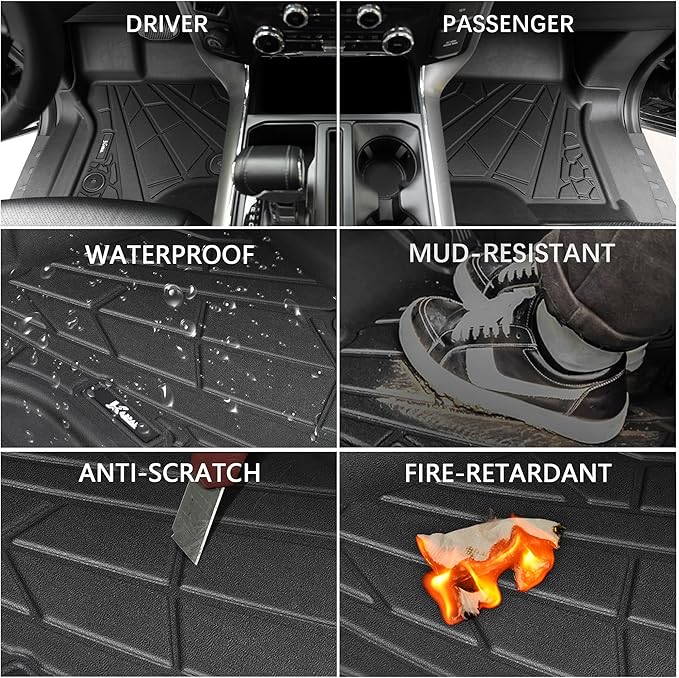 KARPAL Floor Mats Fit Ford F-150 Supercrew/Supercab 2015-2026 (Includes 22-26 Lightning Model) Custom Fit All Weather TPE F150 Accessories Car Mats Front Floor Liners