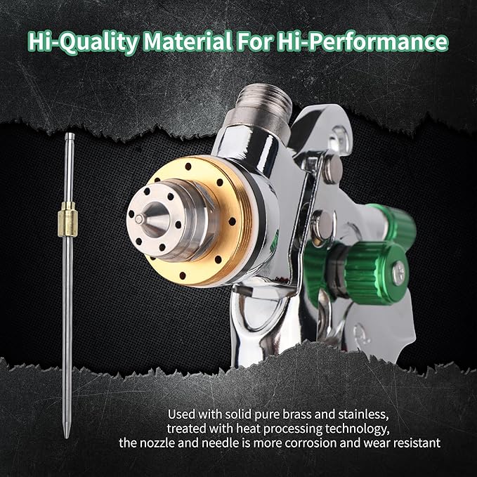 HVLP Spray Gun with 10Pcs 600ML Disposable Paint Cups, 4 Nozzles,1.4/1.7/2.0/2.5mm, Automotive Gravity Feed Paint Spray Gun Kit with Air Compressor Regulator for Auto (Green)