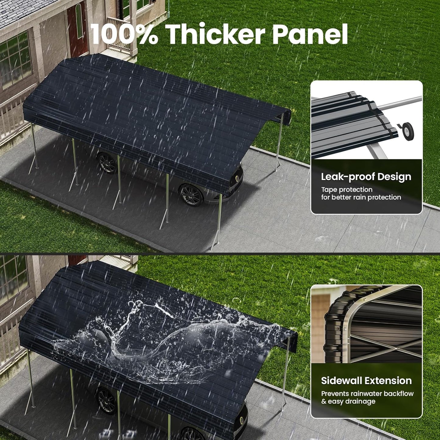 12x20ft Heavy Duty Metal Carport – Outdoor Galvanized Garage, Sturdy Structure, All-Weather Protection, Easy Assembly for Cars, Trucks, Boats, Tractors, and Outdoor Storage (Grey, 12x20FT)