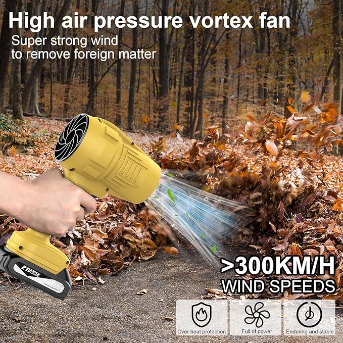 Fostex Cordless Leaf Blower, Handheld Turbo Air Blower with 2 Batteries, Lightweight & Portable, 6 Speed Modes, for Car Drying, Snow, Dust and Leaf Blowing
