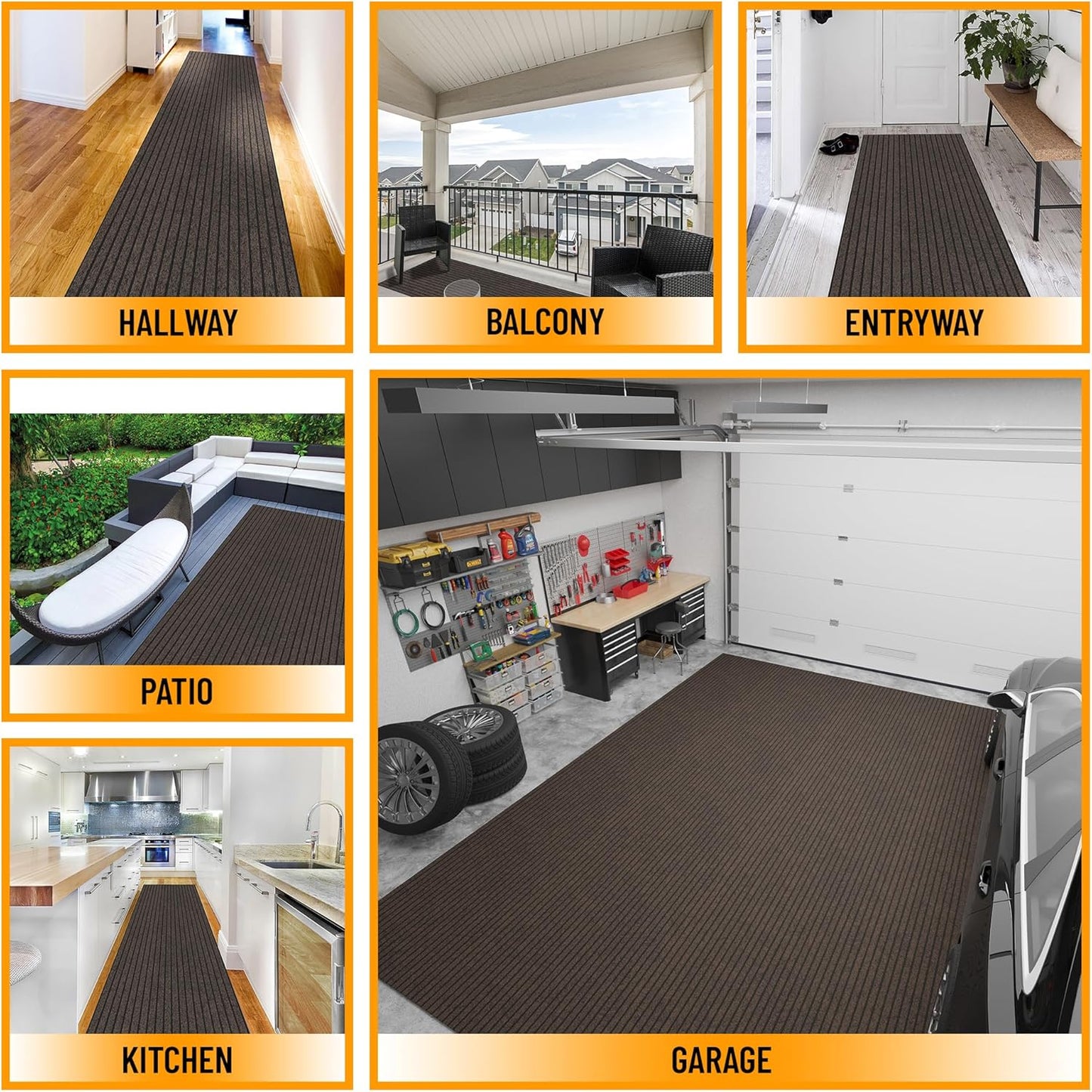 Ottomanson Mud Mat 2' x 2' Entryway Rug - Non-Slip Scraper Doormat for Muddy Paws, Dirt Trapping Indoor/Outdoor Mat for High-Traffic Areas, Kitchen, Garage, Patio, Brown