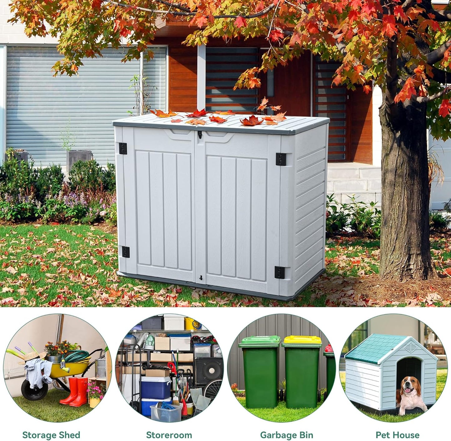 YITAHOME Outdoor Horizontal Storage Sheds w/o Shelf, 35 Cu Ft Lockable Resin Waterproof Shed, Ideal for Garden Tools, Easy to Assemble, Light Gray