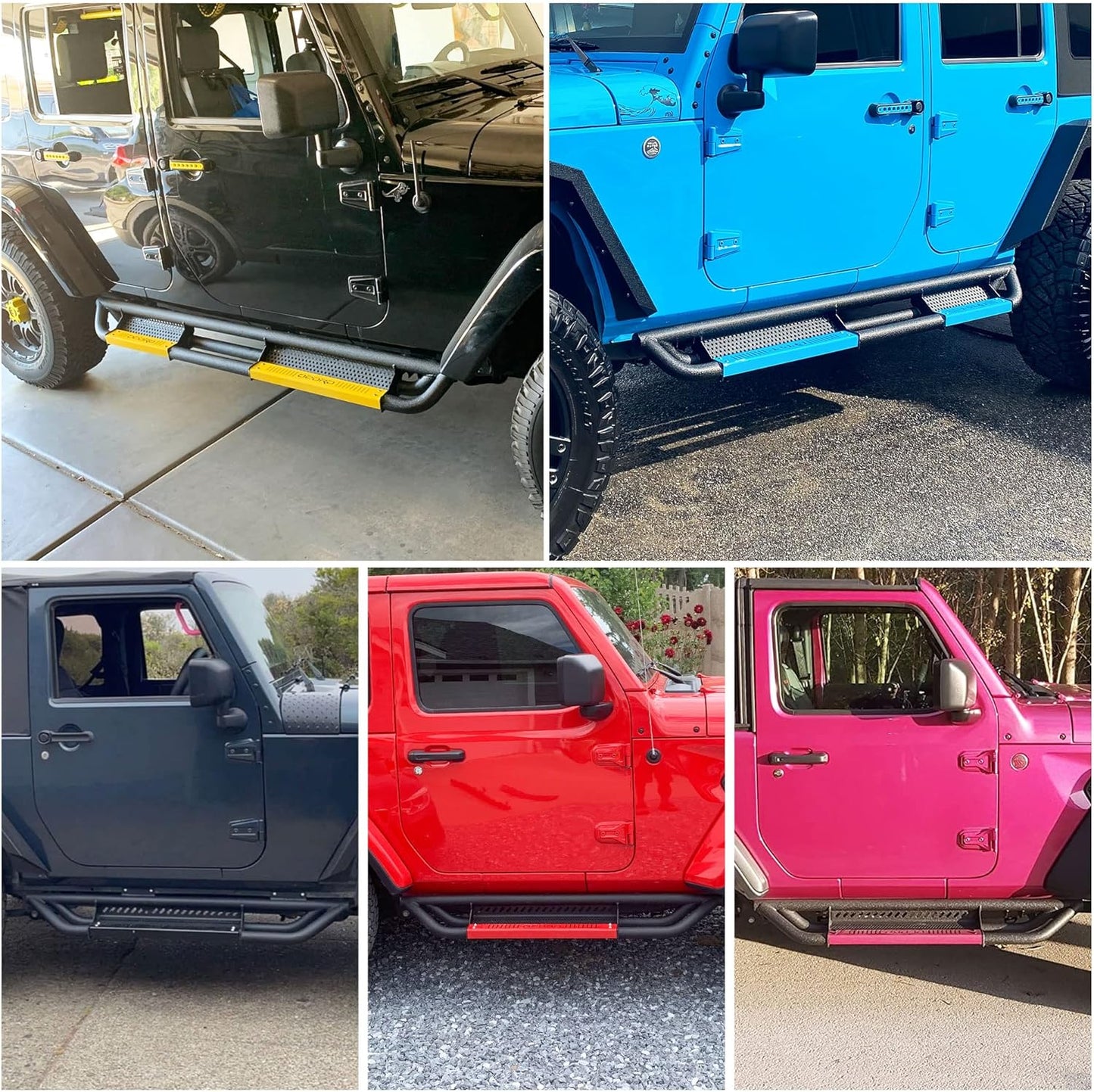 OEDRO 6 inch Running Boards, Drop Side Steps Compatible with 2018-2025 Jeep Wrangler JL & Unlimited 4 Door, Steel Nerf Bar with Silver Paintable Step Plates