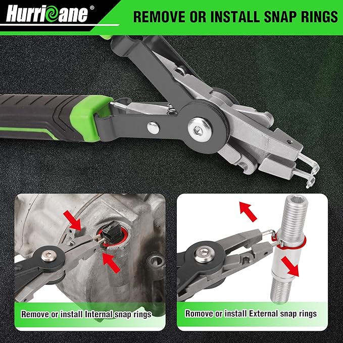 HURRICANE 8" Quick Turn Snap Ring Pliers with Interchangeable Tips, Straight and 90° Curved Tips, HRC40-45 Hardness, Includes 4 Pairs of Tips for Precision Work, Ideal for Car Repair & Construction
