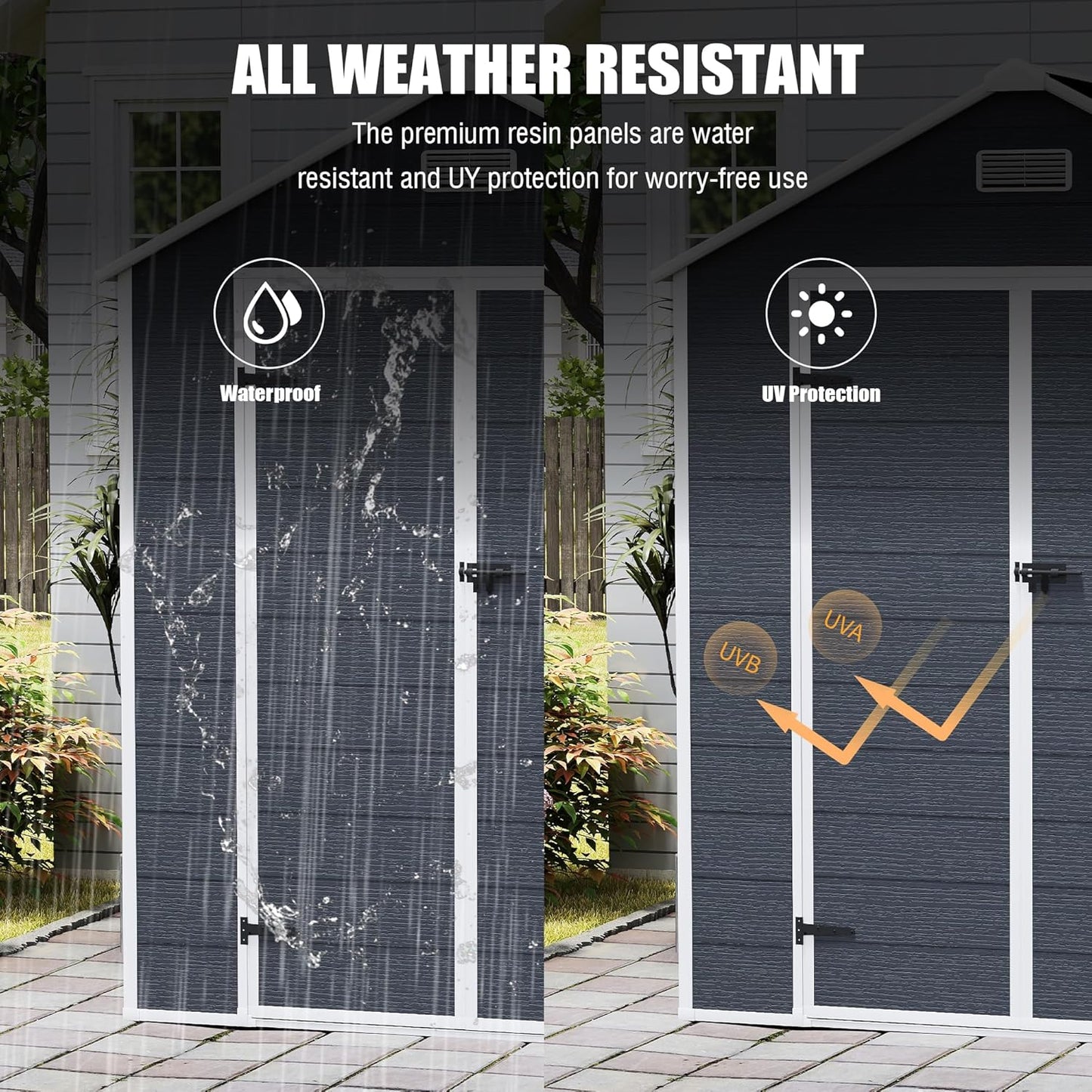 MyVoice 6x6 FT Outdoor Resin Storage Shed with HD Window, Rustproof Waterproof Garden Tool Shed, 12mm Thickened PP Panels, Large Capacity Outdoor Utility House for Backyard Patio (with Floor)