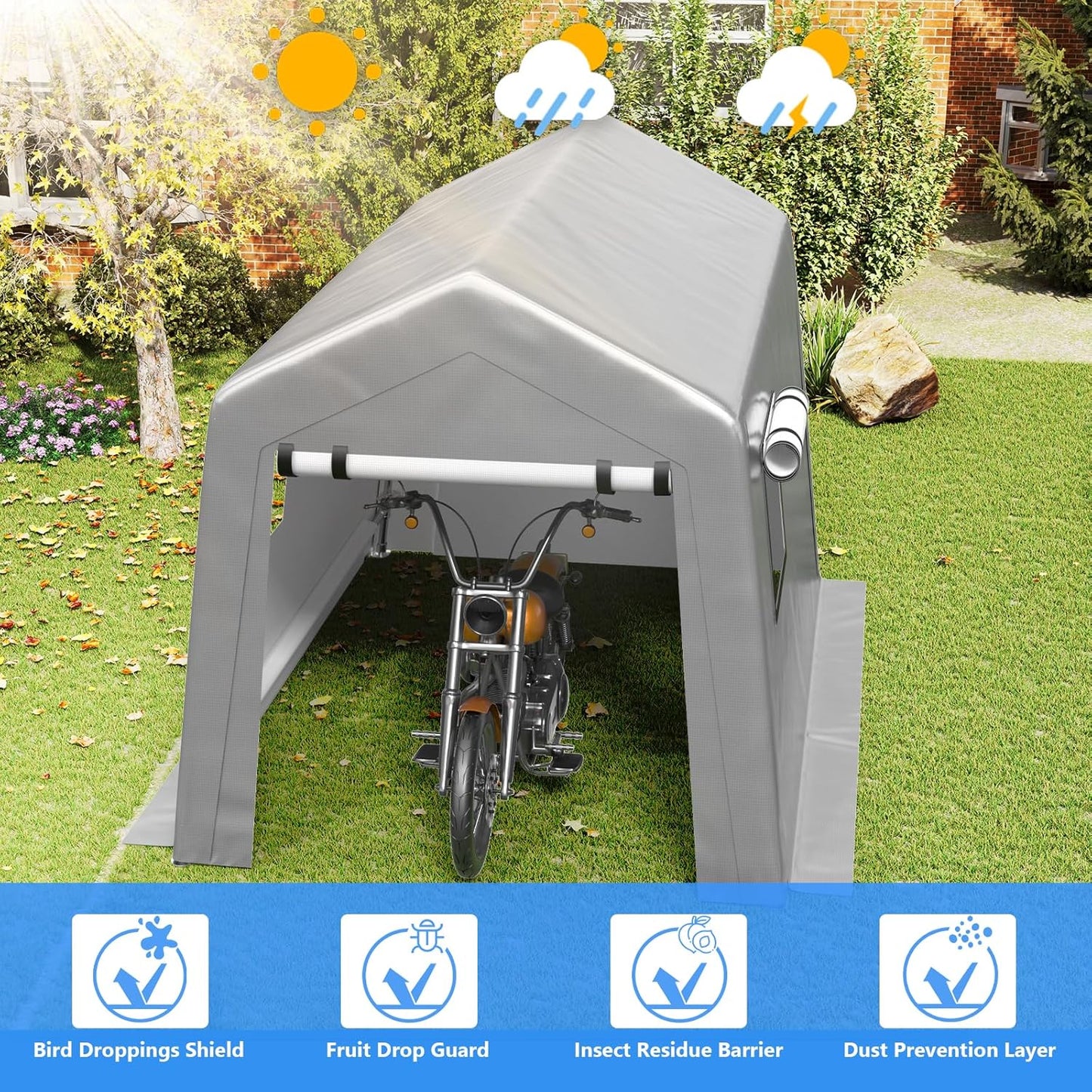 6x8 ft Carport Heavy Duty Tent with Roll-up Windows, Portable Garage with Removable Sidewalls & Doors, Car Canopy All-Season Tarp for Car Boat Truck Motorcycle