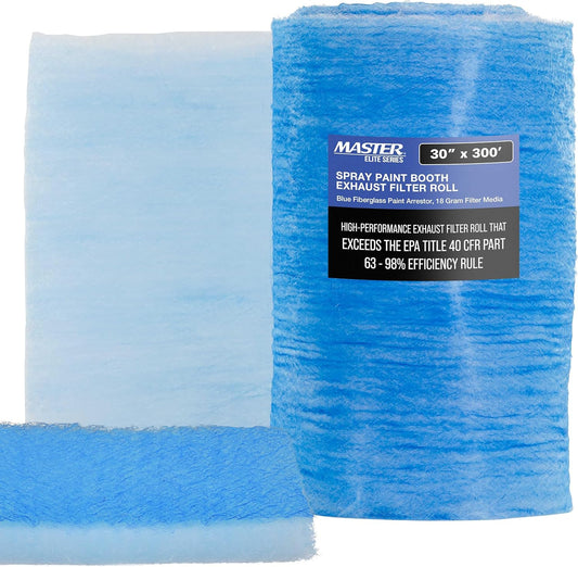 Master Airbrush Elite Paint Spray Booth Exhaust Filter Roll 30" x 300' - 18 Gram Heavy-Duty Fiberglass Paint Arrestor for Filtering Overspray Particles in Auto Body Shops & Refinish Booths