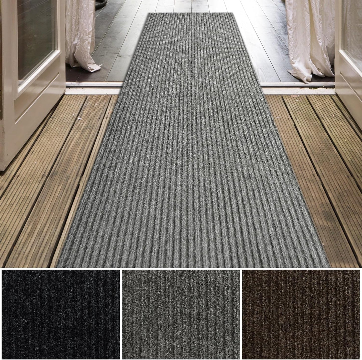 iCustomRug Spartan Weather Warrior Duty Indoor/Outdoor Utility Ribbed in 3ft,4ft,6ft Widths 70 Custom Sizes with Natural Non-Slip Rubber Backing 4'X70' in Grey