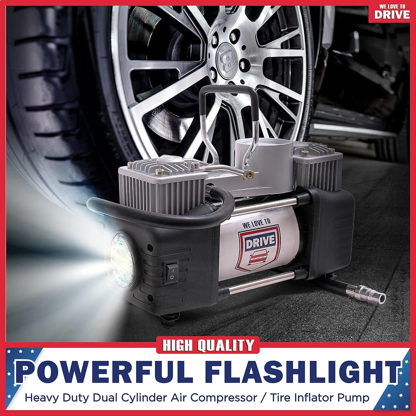 Tire Inflator Portable Air Compressor with Tire Repair Kit – 12V DC Dual Cylinder Air Pump for Car Tires, 150 PSI Tire Pump with Tire Pressure Gauge, Car Emergency Kit, and Cars Accessories Air Pump