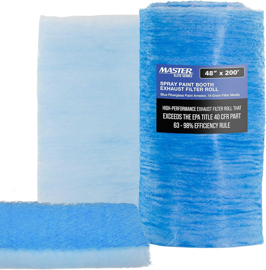 Master Airbrush Elite Paint Spray Booth Exhaust Filter Roll 48" x 200' - 18 Gram Heavy-Duty Fiberglass Paint Arrestor for Filtering Overspray Particles in Auto Body Shops & Refinish Booths