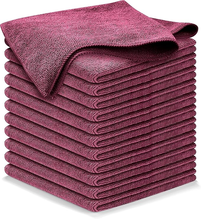 USANOOKS Microfiber Cleaning Cloth - 1200 Washes, Ultra Absorbent Towels Grip Root Weave Grime - 12pack - Burgundy