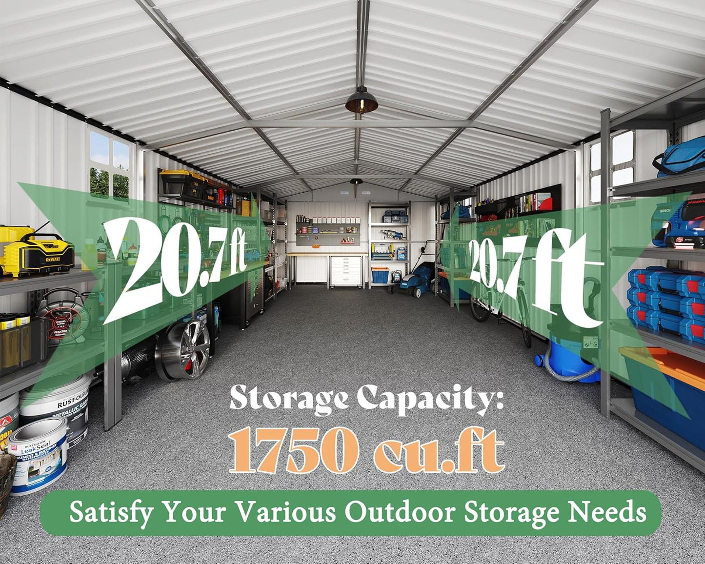 AMERLIFE 13.2x21x8.4 FT Outdoor Metal Garage Shed, Extra Large Storage Shed with Double Hinged Doors, 4 Windows, Carport for Car, Truck, Bike and Lawn Equipment, Dark Grey