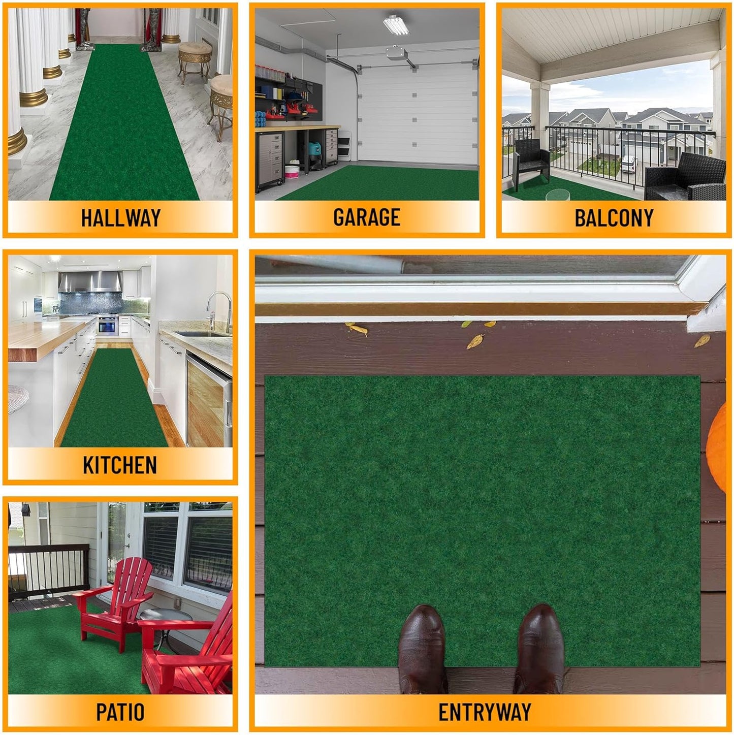 Ottomanson 4' x 6'6" Mud Mat Area Rug Scraper Carpet - Non-Slip, Dirt Trapping for Indoor & Outdoor Use - Ideal for Entryway, Garage, Kitchen, Patio & High-Traffic Areas, Green