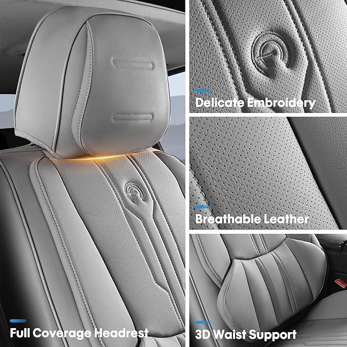AOOG Car Seat Covers Custom Fit for Ford F150 2009-2026, Faux Leather Seat Cover Set for2017-2026 F250 F350 F450, Accomodating Regular Cab Super Cab Super Crew Pickup Truck Cushions(Grey, Front Seat)
