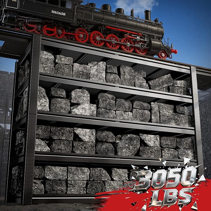 3050LBS Storage Shelves, 55.2" W Garage Shelving Heavy Duty, Adjustable Metal Shelving Unit, Storage Rack for Garage, Basement, Warehouse with Tool-Free Assembly, 55.2" W x 25.7" D x 78" H