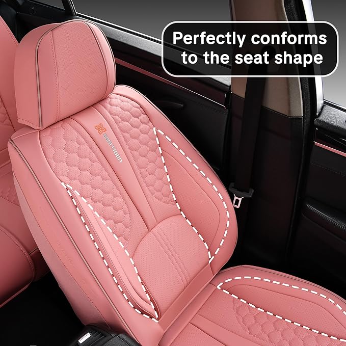 Pink Car Seat Covers Full Set – Stylish Leather Waterproof Seat Protectors for Cars, SUVs & Trucks, Airbag Compatible, Non-Slip Design, Easy to Install, Fits Most Vehicles