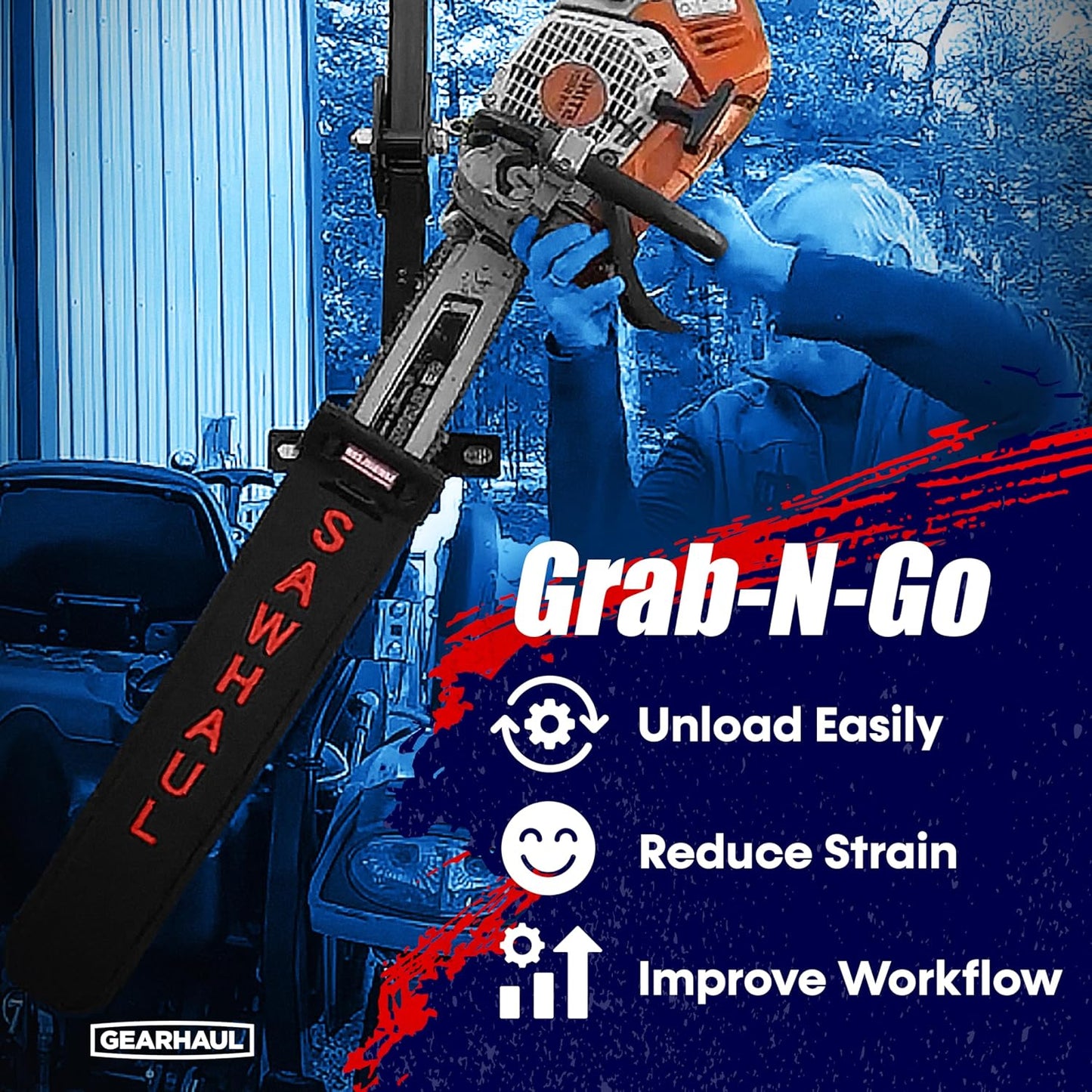 SawHaul Snap-Lok Universal Chainsaw Carrier Kit for Tractors and Skid Steers – 20 Inch Red Scabbard with Rotating Mount – Compatible with All Chainsaw Brands – Made in USA