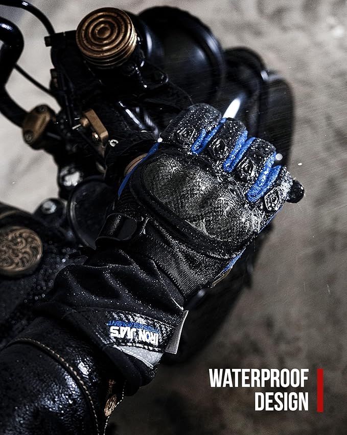 BORLENI Winter Motorcycle Gloves for Men, CE Level 1 KP Protection, Touchscreen Windproof Waterproof Warm Riding Gloves with Carbon Fiber Shell for Cold Weather