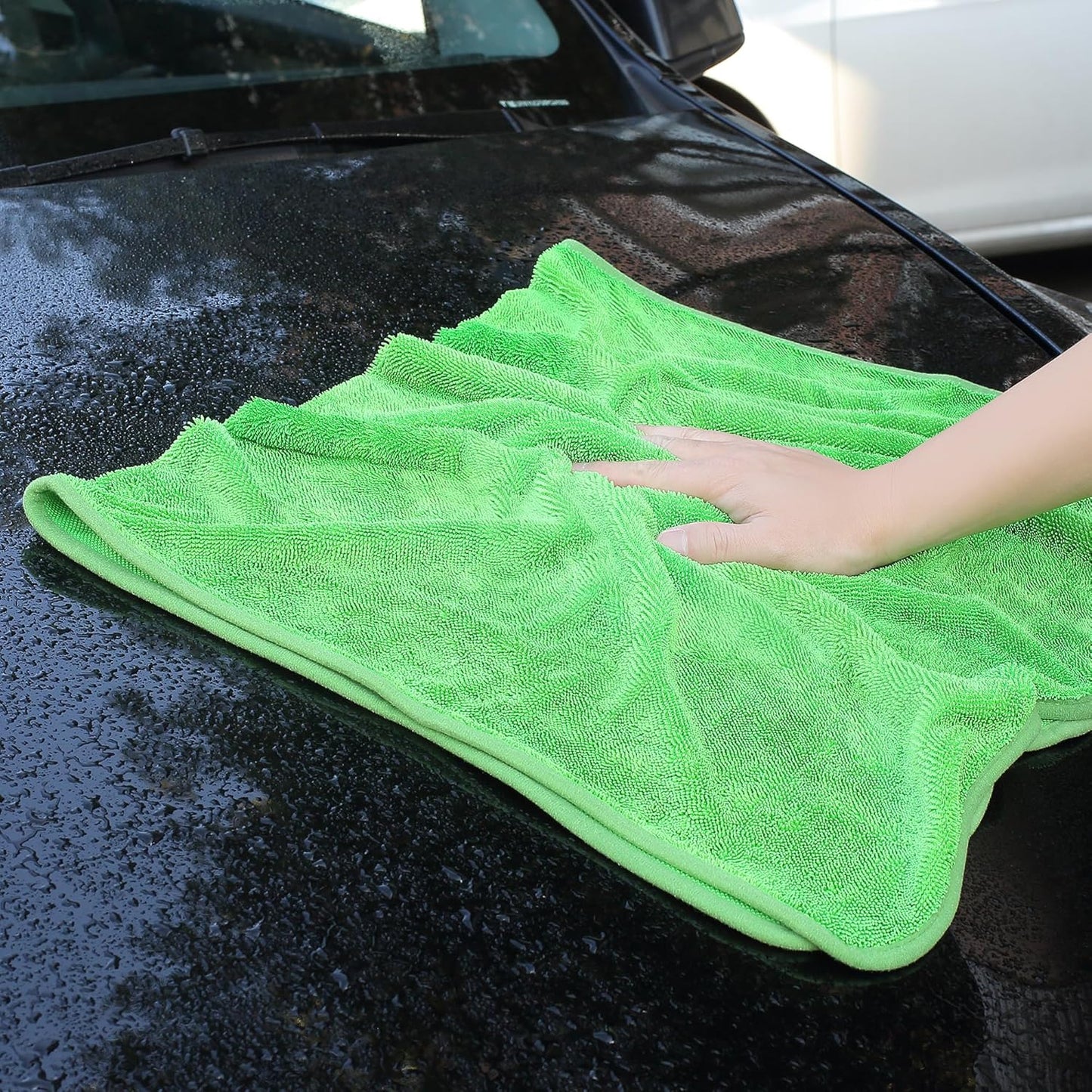 JOYMOOP Car Dry Towel, Quick Drying, Medium Size, Microfiber Cleaning Cloth, Green, 35.4 x 23.6 Inches, 3 Pack for Boates, RVs, SUVs, Trucks, Cars