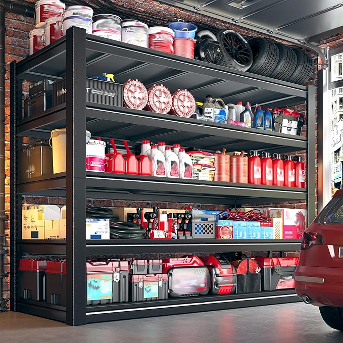 3050LBS Storage Shelves, 55.2" W Garage Shelving Heavy Duty, Adjustable Metal Shelving Unit, Storage Rack for Garage, Basement, Warehouse with Tool-Free Assembly, 55.2" W x 25.7" D x 78" H