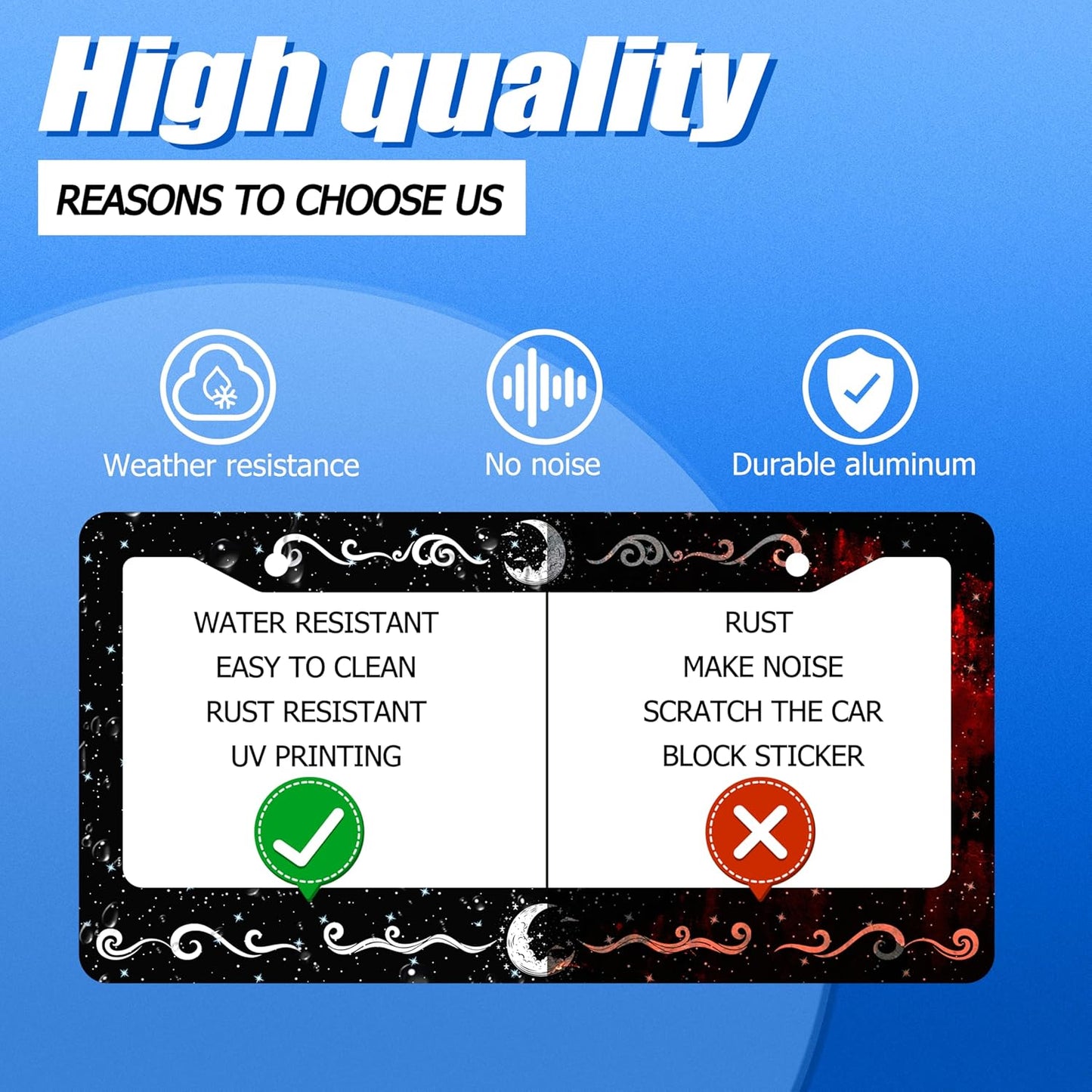 Moon License Plate Frame Stars Waves Starry Sky License Plate Stainless Steel Funny License Plate Holder Galaxy Car Accessory with Screws Car Decoration 12.3" x 6.3" for Men Women