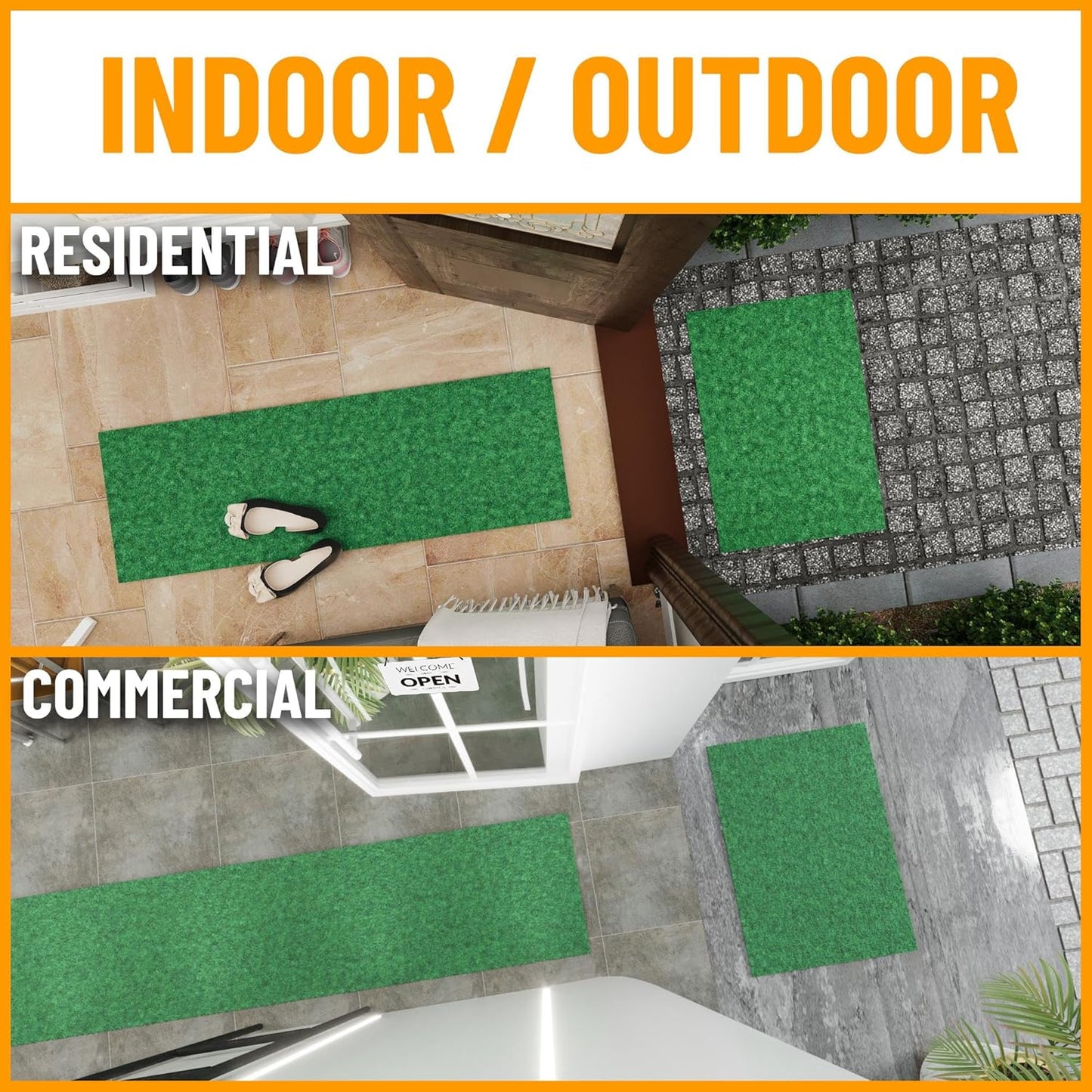 Ottomanson 6'6" x 16' Hallway Runner with Scraper Pile - Extra Durable Non-Slip Rug Mat for Indoor & Outdoor Use - Ideal for Kitchen, Entryway & Garage - High-Traffic Carpet, Green