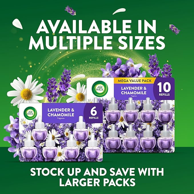 Air Wick Plug in Scented Oil Refill, 10ct, Lavender & Chamomile, Air Freshener, Essential Oils, Eco Friendly