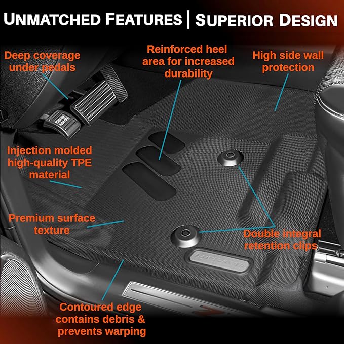 BaseLayer Elite Floor Mats for Chevy Colorado/GMC Canyon (2015-2022) Crew Cab & Extended Cab – Made in USA – Precision Fit Heavy Duty All-Weather Mats – Front (Gray Logo)