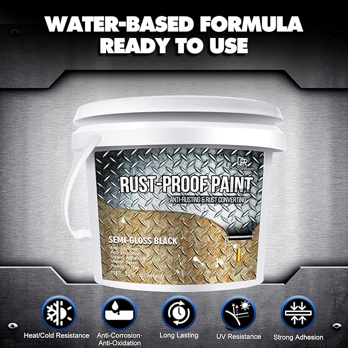 Rust Converter Paint - 32oz Water-Based Rust Reformer & Metal Primer, Semi-Gloss Black Rust Preventive Paint for Metal, Anti-Rust Coating Rust Paint Encapsulator for Maximum Rust, Corrosion Protection