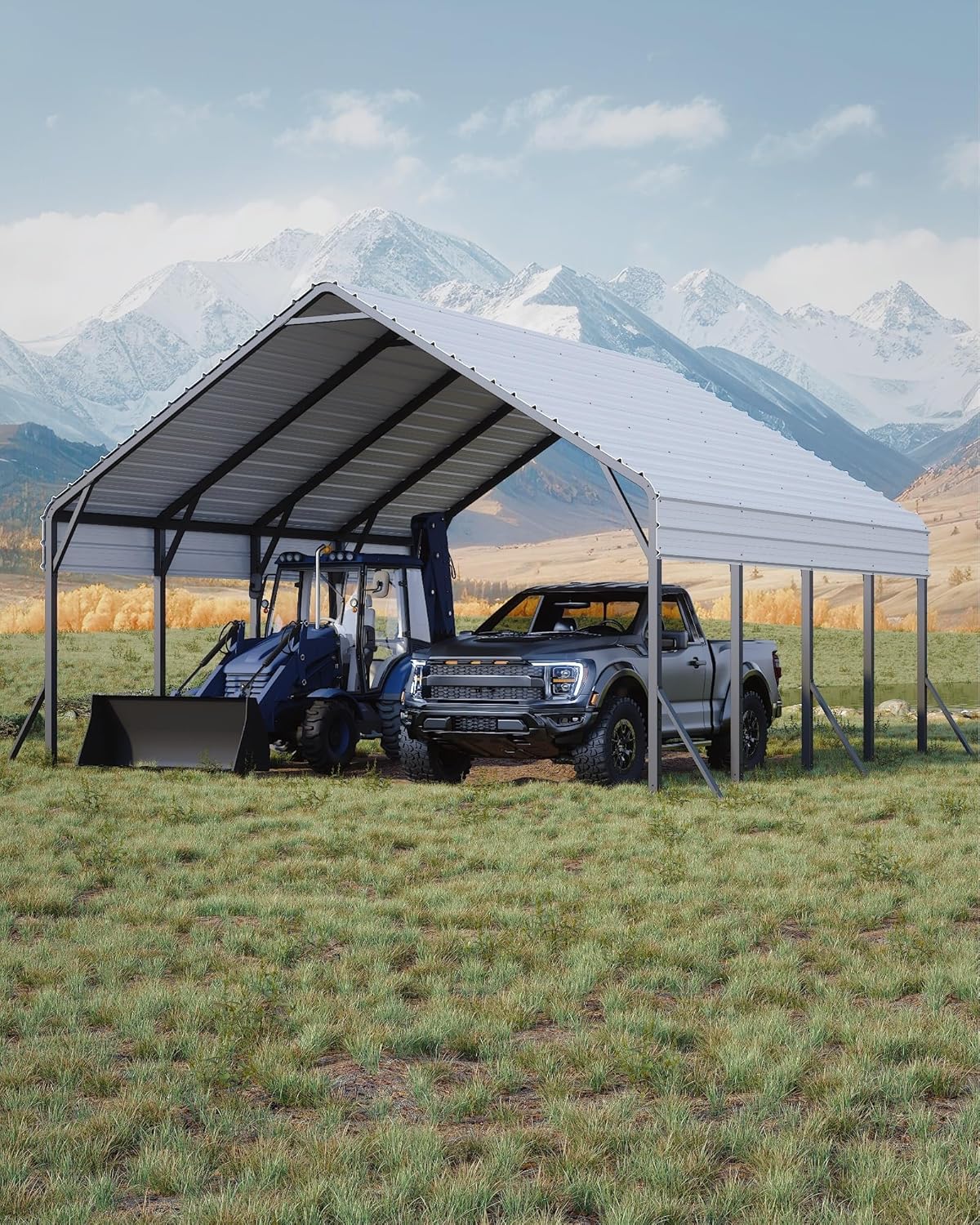 20'x20'x13' Metal Carport for 2 Cars, Heavy Duty Steel Frame for All Weather, Permanent Shelter for Boats, Full-Sized Pickup Trucks, and Tractors, N.W. 800 Lbs