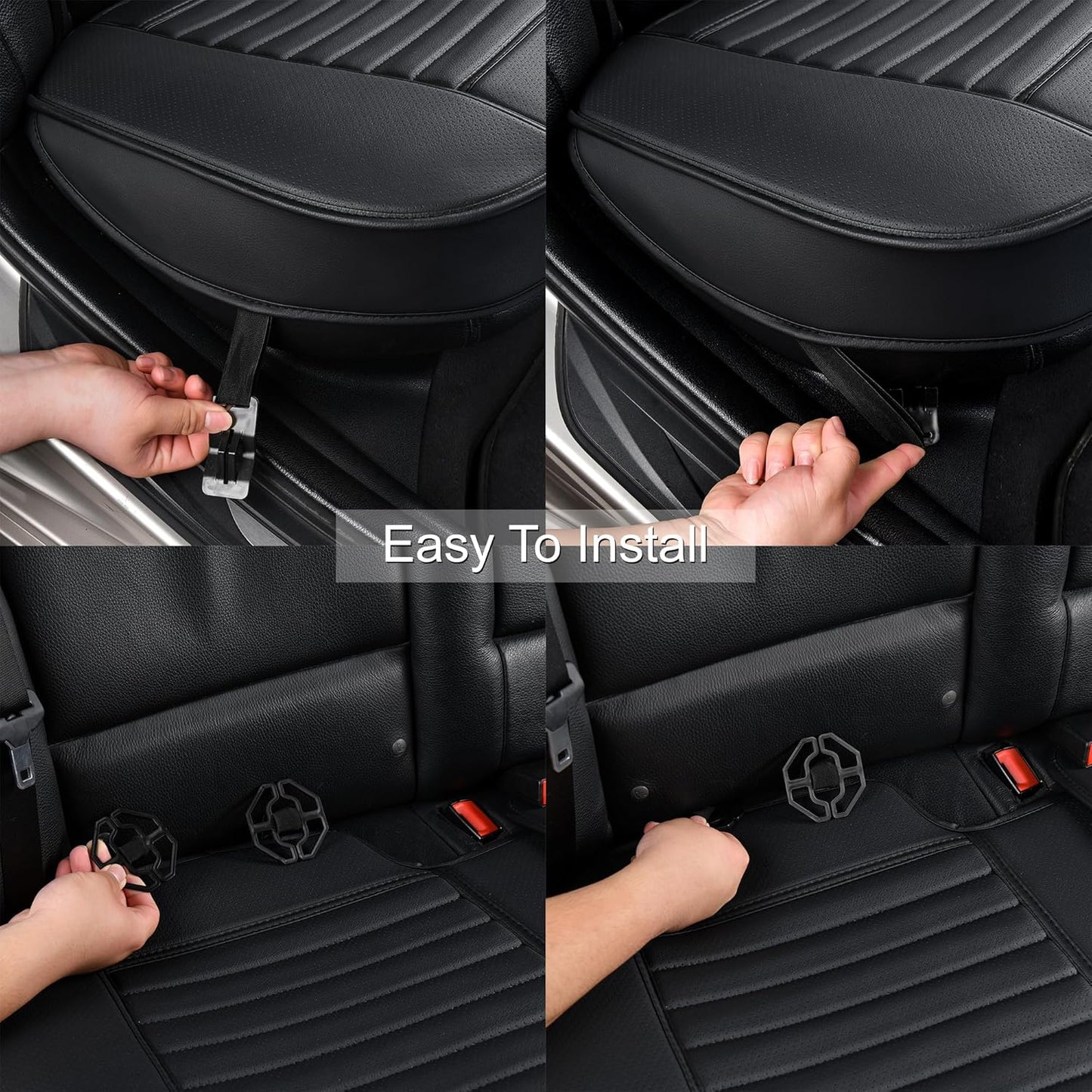 Back Seat Covers, Rear Seat Cushions, Auto Bench Protector with Breathable PU Leather and Non-Slip Bottom Universal for 4 Season (Black, 61" x 20. 5")