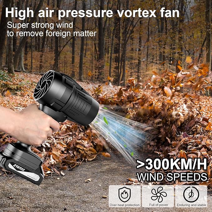 Fostex Cordless Leaf Blower, Handheld Turbo Air Blower with 2 Batteries, Lightweight & Portable, 6 Speed Modes, for Car Drying, Snow, Dust and Leaf Blowing