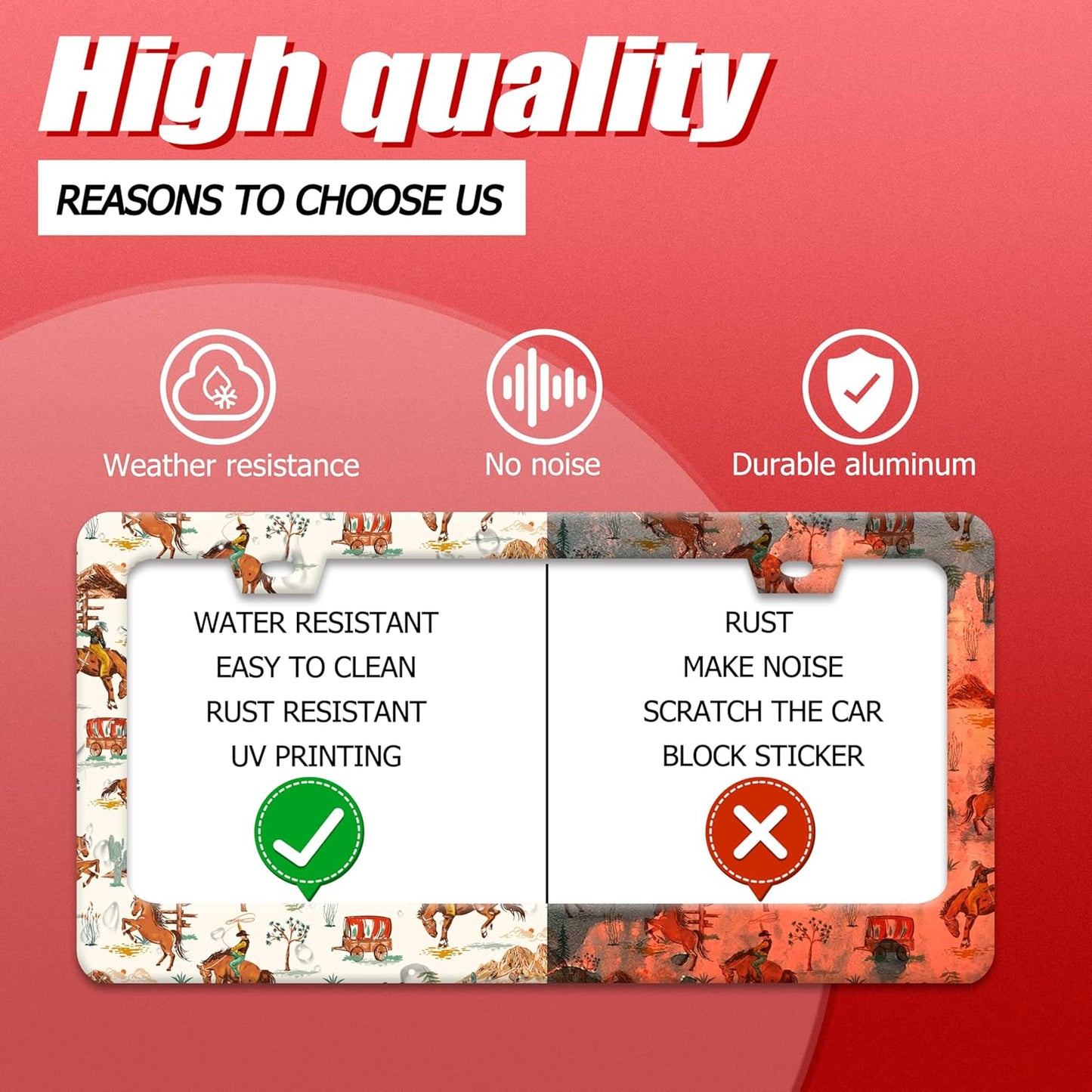 Western Cowboy License Plate Frame Horse Racing License Plate Holder Funny Personalise Car Stainless Stee Decorative Parts for Standard Us Canada Vehicles 12x6 Inch for Women Men