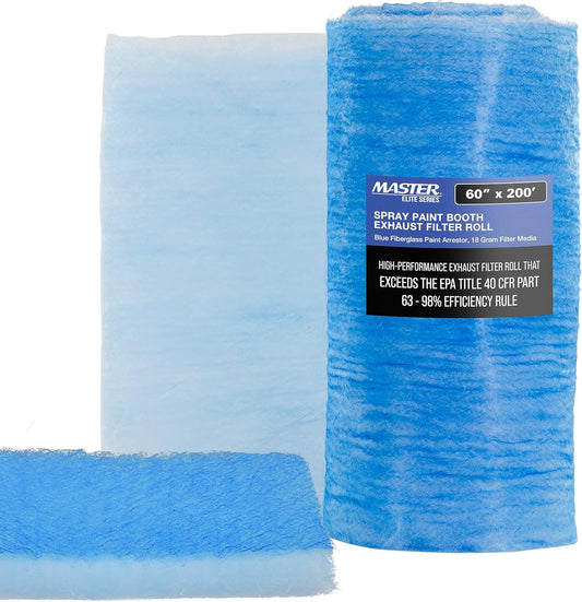 Master Airbrush Elite Paint Spray Booth Exhaust Filter Roll 60" x 200' - 18 Gram Heavy-Duty Fiberglass Paint Arrestor for Filtering Overspray Particles in Auto Body Shops & Refinish Booths