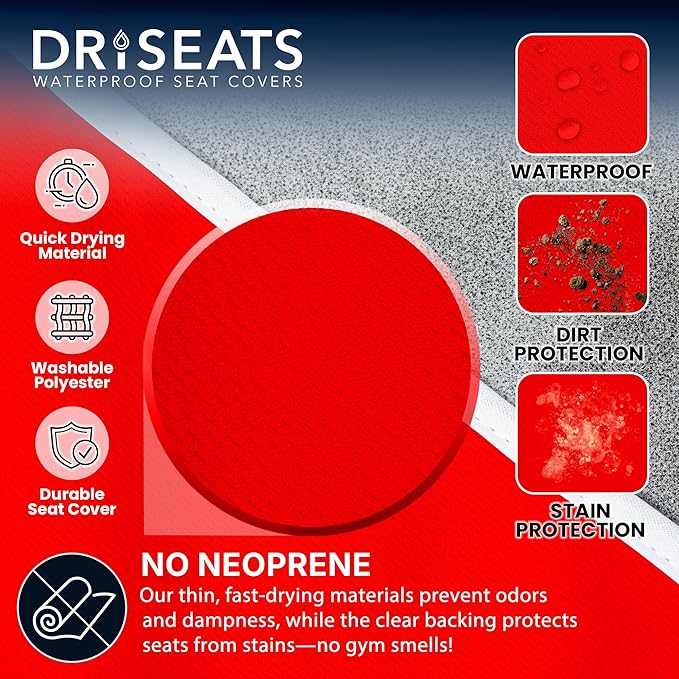 Dri Seats Waterproof Car Seat Cover – Premium Sweat Towel with Slip Resistant Backing for Front Seats in Cars, Trucks, SUVs – Universal Seat Liner, Easy Install, Machine Washable, Breathable