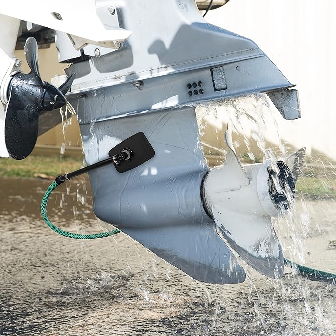 Dual Feed Muff Style Boat Motor Flusher | Use for Antifreeze Winterization or Common Water Flush | 5/8 Inch Standard Garden Hose Connection