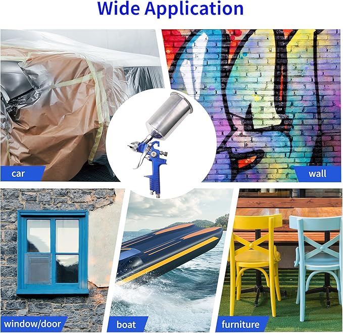 HVLP Gravity Feed Spray Gun, Automotive Air Paint Spray Gun Kit with 4 Nozzles,1.4mm 1.7mm 2.0mm and 2.5mm, 1000cc Aluminum Cup, Suitable for Auto Paint, Base Coat & Touch Up