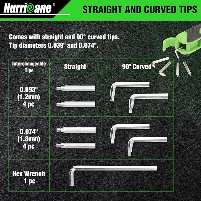 HURRICANE 8" Quick Turn Snap Ring Pliers with Interchangeable Tips, Straight and 90° Curved Tips, HRC40-45 Hardness, Includes 4 Pairs of Tips for Precision Work, Ideal for Car Repair & Construction