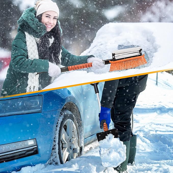 39" 6 in 1 Snow Shovel for Car | 270 Degree Rotating Snow Brush | Ice Scraper for Car Windshield | Scratch Free Extendable Snow Squeegee for SUV, Truck Winter Accessories