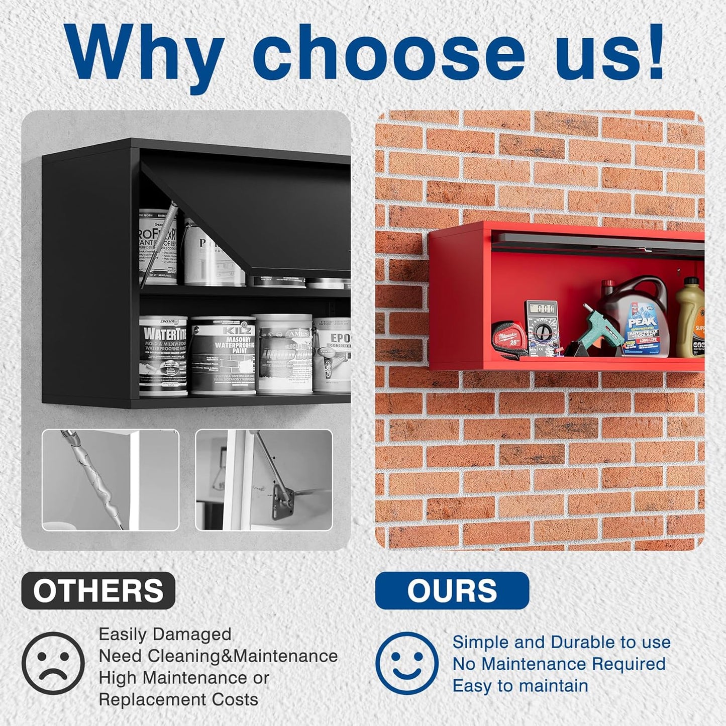 Metal Storage Cabinet Black&Red Wall Cabinets with Locking Door - Wall Mounted Storage Cabinet for Garage Warehouse Home Office - Assembly Required