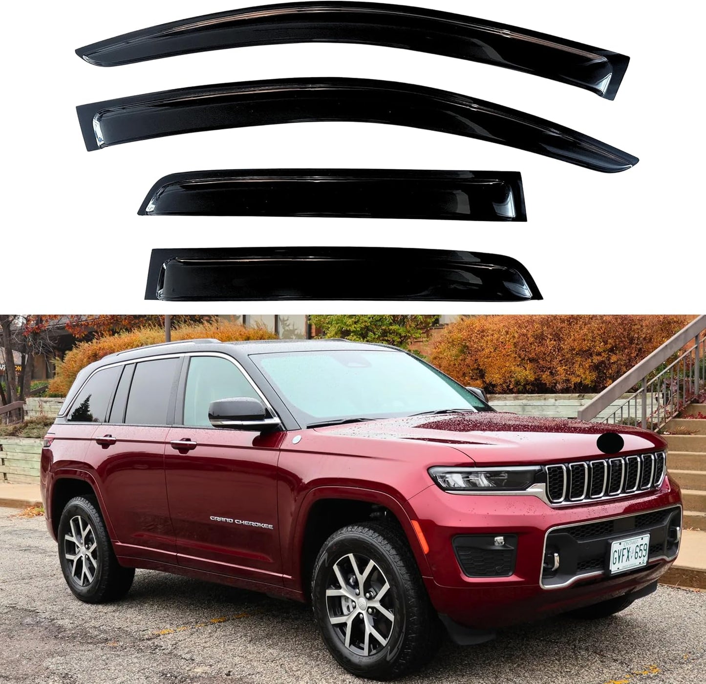 KPY Window Visor Compatible with Jeep Grand Cherokee 2022-2024, Rain Guard Window Vent Deflectors Tape-On Style, 2022 2023 2024 (Not for L Model)