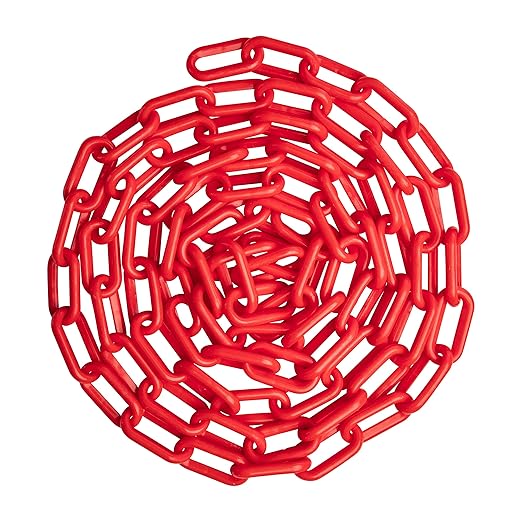 US Weight (Made in USA) 2" x 100' (5 Pack - 500’ Total) Red Plastic Safety Chain ft. SunShield UV Resistant Technology